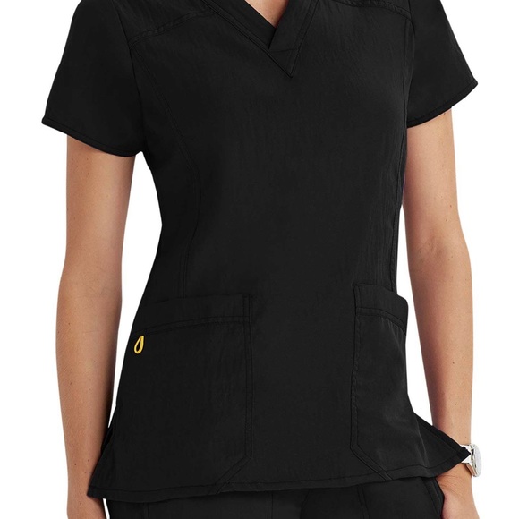 WonderWink 4 stretch vneck black scrub top item #6214A - Picture 2 of 6